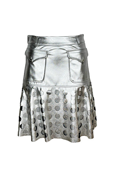 Berr-ın Cep Detaylı Gümüş Mini Etek