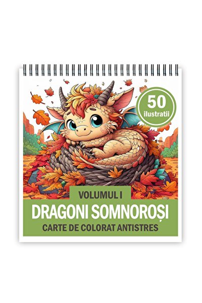 Legendary Gifts Carte de colorat antistres, 50 de ilustrații Dragoni Somnoroși - Volumul I, Format: 21x21cm,