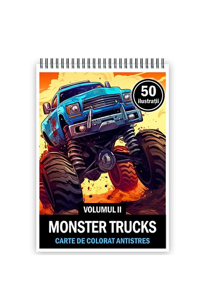 Legendary Gifts Anti-stress Coloring Book, 50 Illustrations, Monster Trucks - Volume Ii, 106 Pages, Format: A5