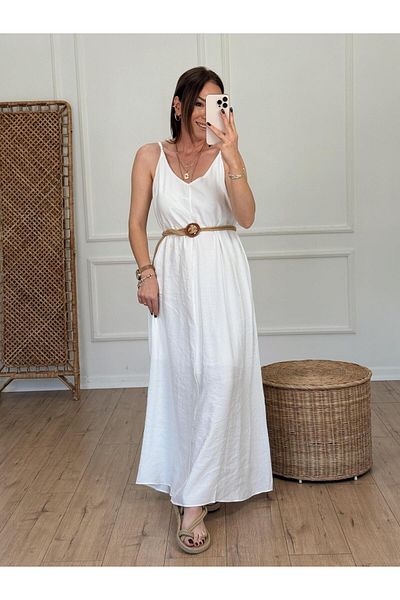 X-Young Strapped v-neck dress ecru