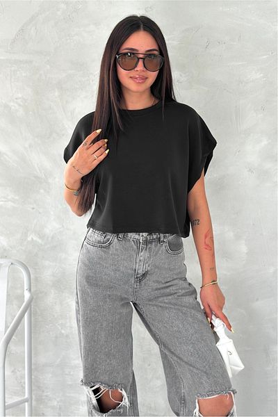 FEMELLE Tricou de bază din țesătură modal cu gât rotund pentru femei