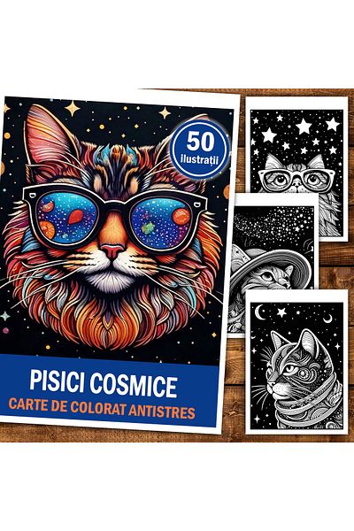 Legendary Gifts Anti-stress Coloring Book, 50 Cosmic Cats Illustrations, 106 Pages, Format: A5