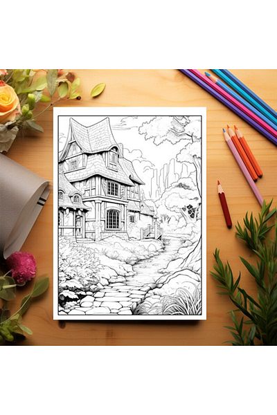 Legendary Gifts Coloring Book, 50 Illustrations, Medieval Village, 106 Pages, Format: A5