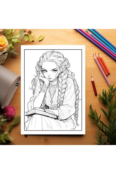 Legendary Gifts Adult Coloring Book, 50 Illustrations, Anime Girls With Books, 106 Pages, Format: A5