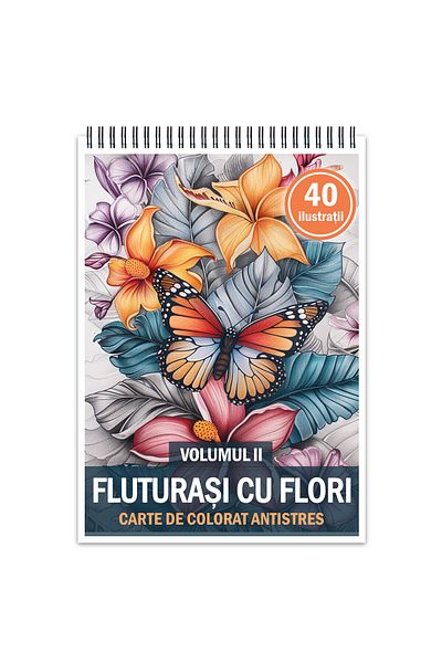 Legendary Gifts Anti-stress coloring book, 40 illustrations, Butterflies with Flowers - Volume II, 86 pages, Format: A5