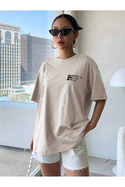 EYAX MODA Tricou Cherish Time imprimat pentru femei, cu decolteu tip crew, cr...