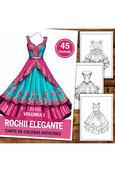 Legendary Gifts Anti-stress Coloring Book, 45 Illustrations, Elegant Dresses - Volume I, 96 Pages, Format: A5