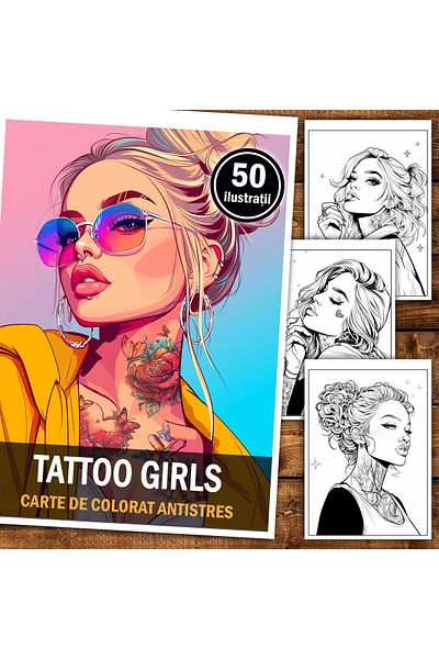 Legendary Gifts Anti-stress Coloring Book, 50 Illustrations, Anime Tattoo Girls, 106 Pages, Format: A5