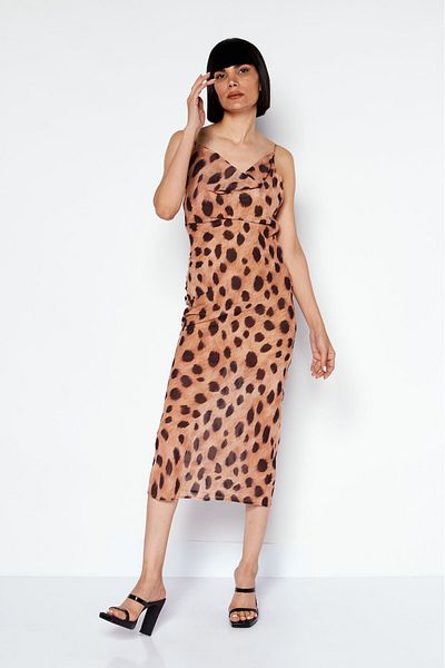 SNDYS Women Animal Print Sheath Dress, Brown