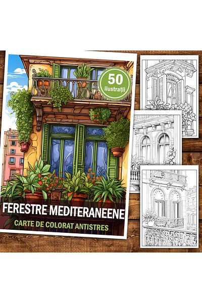 Legendary Gifts Anti-stress Coloring Book, 50 Illustrations Mediterranean Windows, 106 Pages, Format: A5