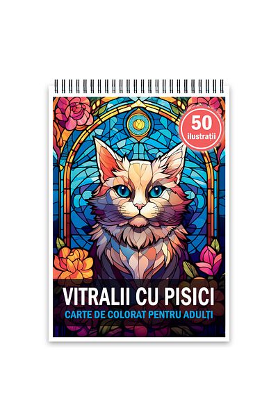 Legendary Gifts Coloring Book, 50 Illustrations, Stained Glass With Cats, 106 Pages, Format: A5