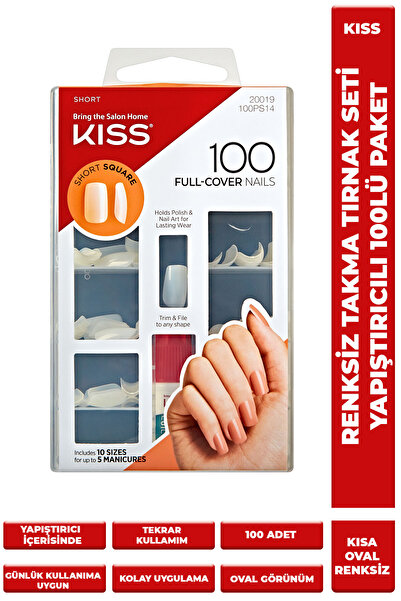 Kiss Renksiz Takma Tırnak Seti Yapıştırıcılı 100lü Paket