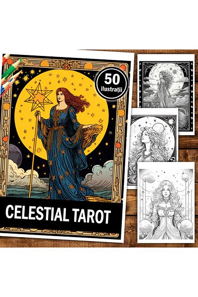 Legendary Gifts Anti-stress Coloring Book, 50 Illustrations, Celestial Tarot, 106 Pages, Format: A5