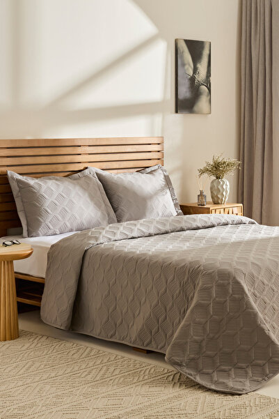 Kaşmir Home طقم مفرش سرير مزدوج هندسي من جريتا، رمادي غامق، 230x240 سم