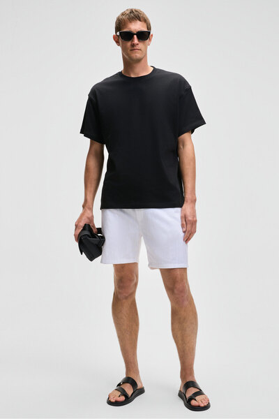 GRIMELANGE Feon Men's Oversize Wide Cut 100% Organic Cotton Thick Textured Round Neck Black T-Shirt