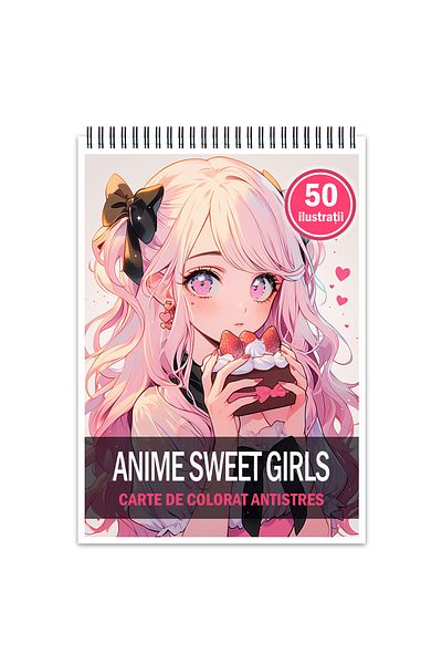 Legendary Gifts Anti-stress Coloring Book, 50 Illustrations, Anime Sweet Girls, 106 Pages, Format: A5