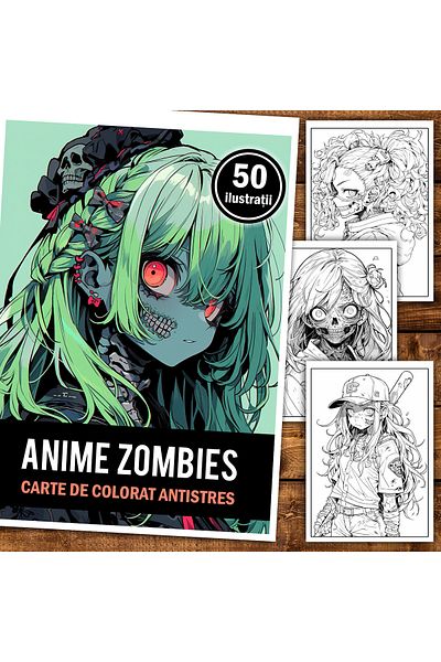 Legendary Gifts Anti-stress Coloring Book, 50 Illustrations, Anime Zombie Girls, 106 Pages, Format: A5