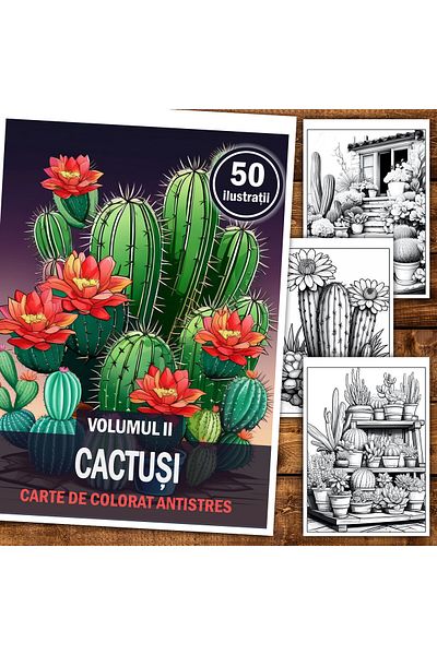 Legendary Gifts Anti-stress Coloring Book, 50 Illustrations, Cacti - Volume Ii, 106 Pages, Format: A5