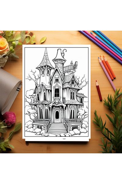 Legendary Gifts Adult Coloring Book, 50 Illustrations, Haunted Houses, 106 Pages
