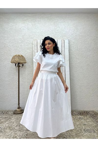 KÜÇÜĞÜM BUTİK White Poplin Flared Skirt