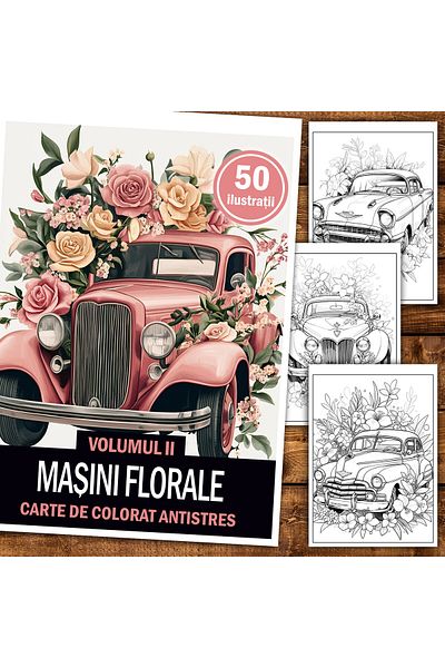 Legendary Gifts Anti-stress Coloring Book, 50 Illustrations, Floral Cars - Volume Ii, 106 Pages, Format: A5