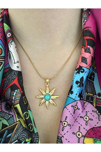 Pinery Jewels Firuze Taşlı Güneş Kararmaz Paslanmaz Çelik Kadın Kolye – Moder...