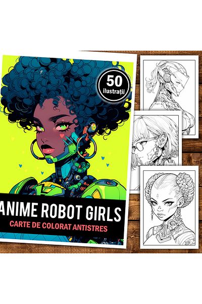 Legendary Gifts Anti-stress Coloring Book, 50 Illustrations, Anime Robot Girls, 106 Pages, Format: A5