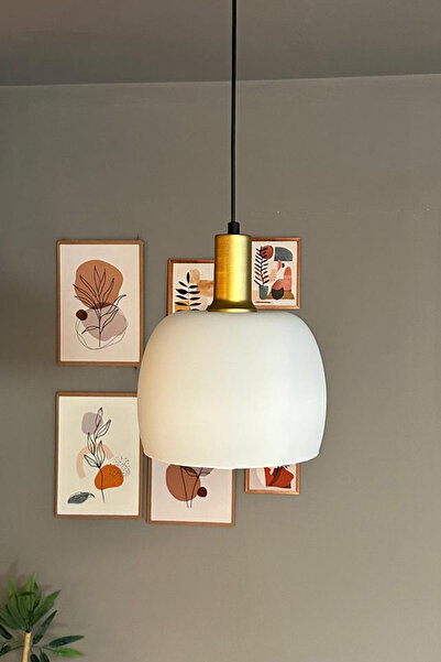 Bamyum Dijon Beyaz Cam Sarkıt Avize Gold Fener Başlık Salon Mutfak Avizeleri Pastane Modelleri