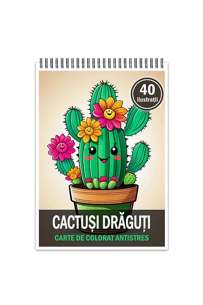 Legendary Gifts Anti-stress Coloring Book, 40 Illustrations, Cute Cacti, 96 Pages, Format: A5