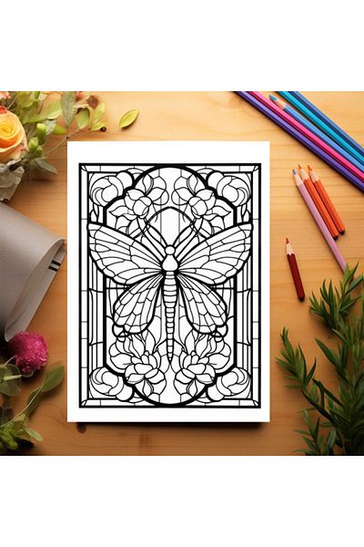 Legendary Gifts Coloring Book, 50 Illustrations, Stained Glass With Animals, 106 Pages, Format: A5