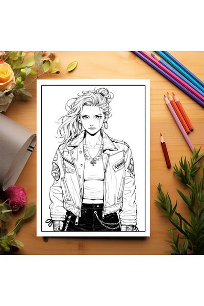 Legendary Gifts Adult Coloring Book, 50 Illustrations, Anime Biker Girls, 106 Pages, Format: A5