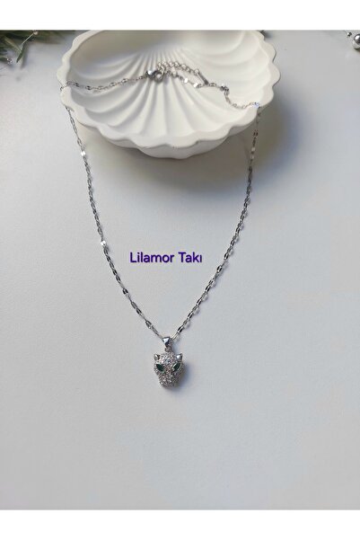 Lilamor Çelik Beyaz ve Yeşil Zirkon Taş Detaylı Aslan Kolye