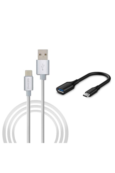 Philips 3A 60W UsbA to Type-C 1.2M Hızlı Şarj ve Data Kablosu Beyaz + ScHitec...