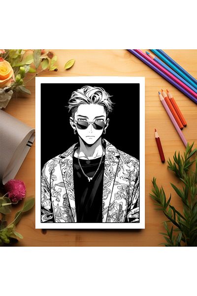 Legendary Gifts Adult Coloring Book, 50 Illustrations, Anime Fashion Boys, 106 Pages, Format: A5