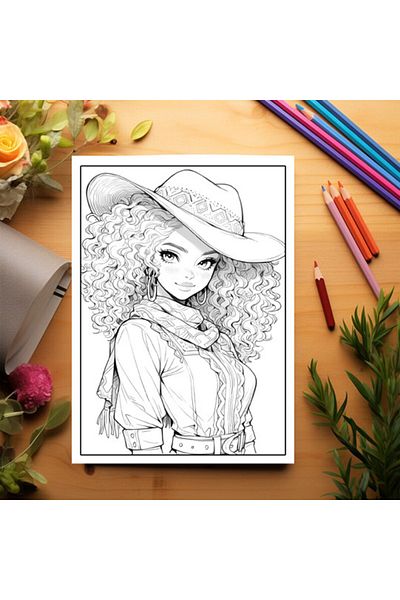 Legendary Gifts Anti-stress Coloring Book, 50 Wild West Anime Illustrations, 106 Pages, Format: A5i