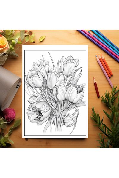 Legendary Gifts Coloring Book For Relaxation And Anti-stress, 50 Illustrations, Tulips, 106 Pages, Format: A5