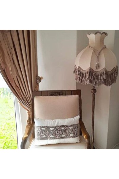 ROSA BIANCA CASA Klasik Lambader Vizon Başlık Bronz Ayak 170cm.