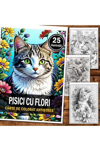 Legendary Gifts Anti-stress Coloring Book, 25 Illustrations, Cats With Flowers, 56 Pages, Format: A5