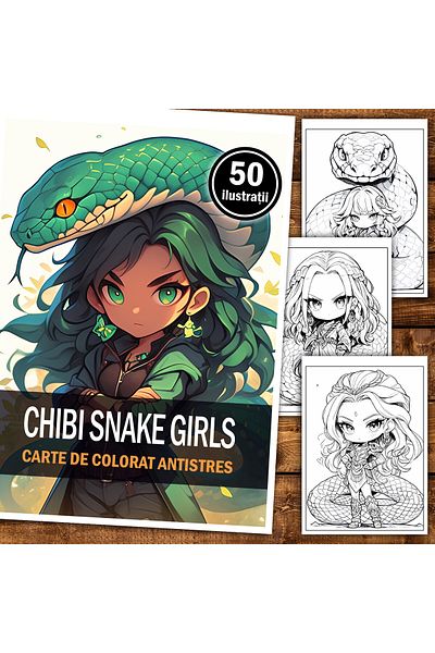 Legendary Gifts Anti-stress Coloring Book, 50 Illustrations, Chibi Snake Girls, 106 Pages, Format: A5