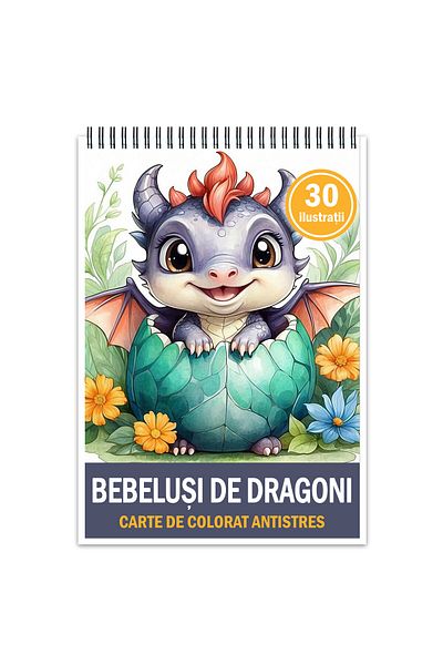 Legendary Gifts Anti-stress Coloring Book, 30 Baby Dragons Illustrations, 66 Pages, Format: A5