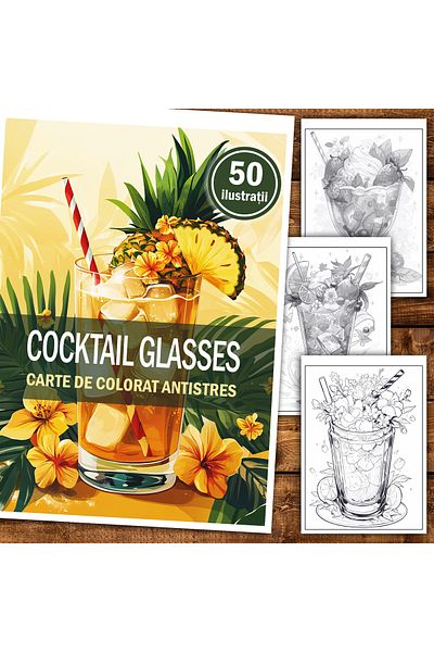 Legendary Gifts Anti-stress Coloring Book, 50 Illustrations, Cocktail Glasses 106 Pages, Format: A5