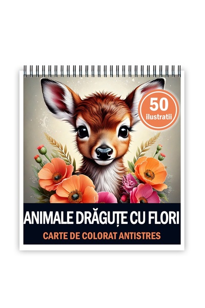 Legendary Gifts Carte de colorat antistres, 50 de ilustrații cu animale drăguțe și flori, format: 21x21cm,