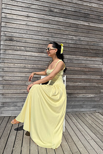 Seda Yalçın Atelier Thick Strap Square Neck Yellow Dress