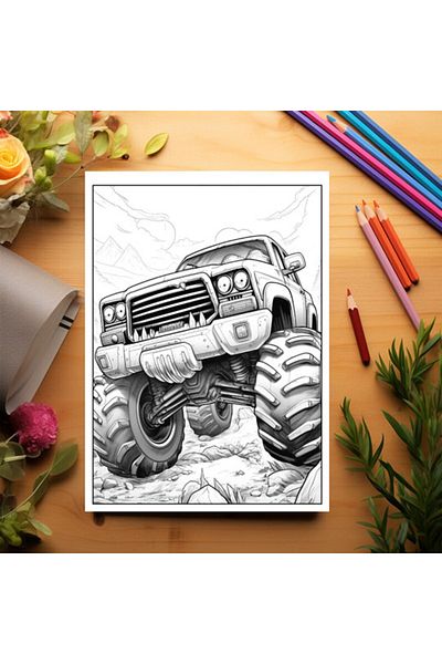 Legendary Gifts Anti-stress Coloring Book, 50 Illustrations, Monster Trucks - Volume Ii, 106 Pages, Format: A5