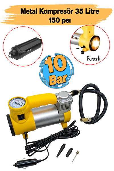 Badem10 Metal Hava Kompresörü 150 Psı 12V Araç Tipi Çakmaklık Araba Bisiklet Teker Lastik Şambrel Top Şişirm