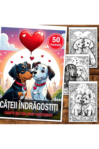 Legendary Gifts Anti-stress Coloring Book, 50 Illustrations, Dogs In Love, 106 Pages, Format: A5