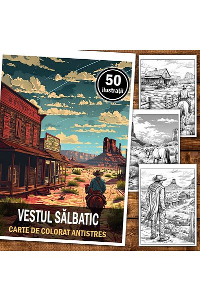 Legendary Gifts Anti-stress Coloring Book, 50 Wild West Illustrations, 106 Pages, Format: A5