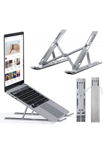 Rrtizan 6-level Height-adjustable Laptop Stand, Aluminum/rubber/silicone, Silver, 24 X 16.5 X 13 Cm