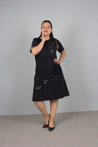 Truva XXL Large Size Washed Cotton Black Dress – Butterfly Stone Printed