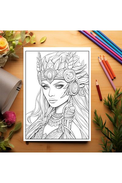 Legendary Gifts Coloring Book, 50 Illustrations, Warrior Women, 106 Pages, Format: A5